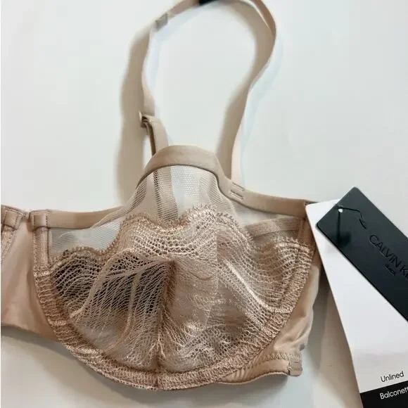 Calvin Klein Lace Balconette Bra Nude Sheer Unlined Underwire 32D NWT - Picture 4 of 8